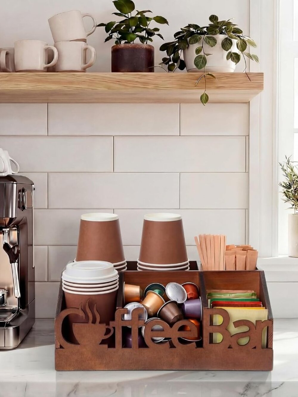 NEW Coffee Station Organizer for Counter Wooden